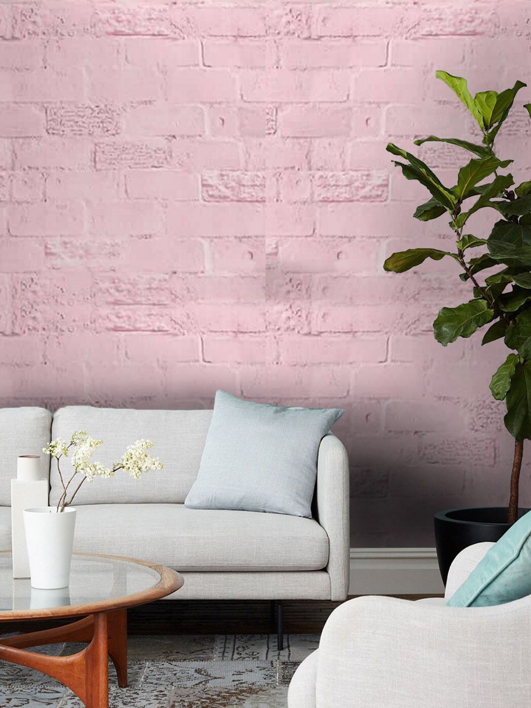 Jaamso Royals Pink Self-Adhesive & Waterproof Brick Wallpaper Price in India