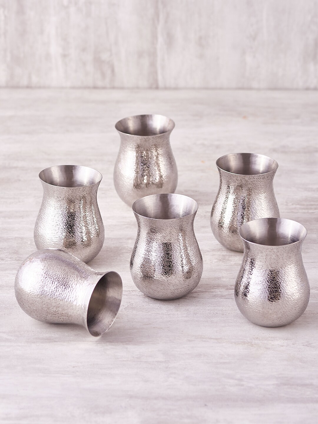 ARTTDINOX Set Of 6 Steel-Toned Handcrafted Textured Tumblers Price in India