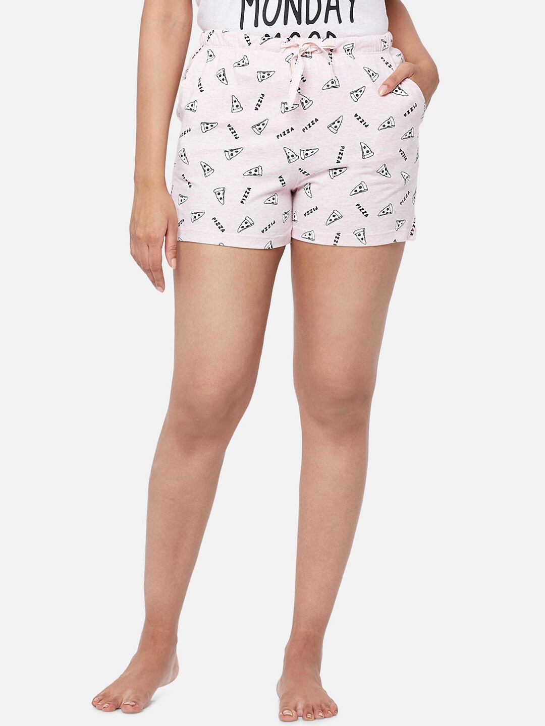 Dreamz by Pantaloons Women Pink & Black Printed Mid-Rise Cotton Lounge Shorts Price in India
