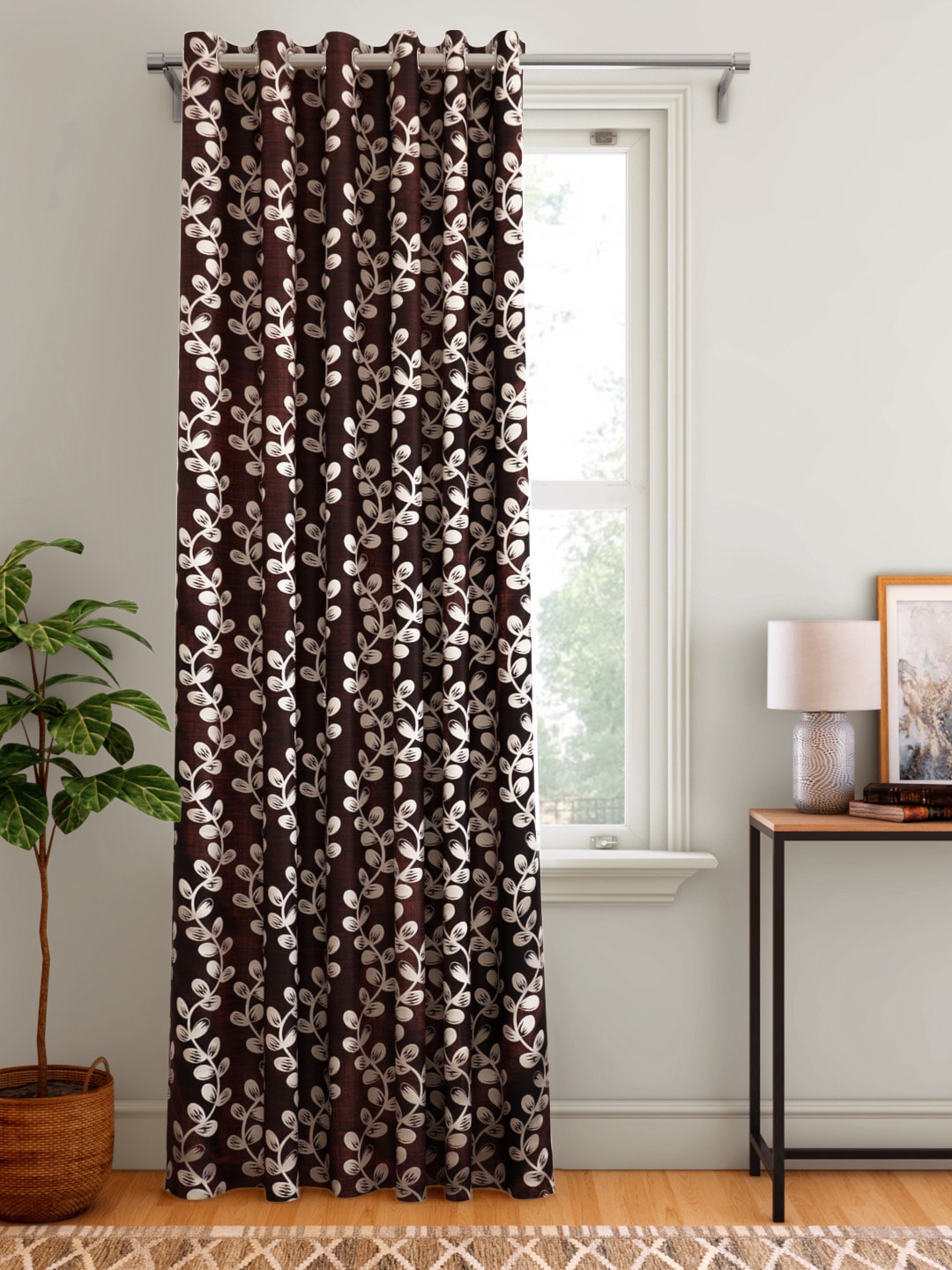 Aura Maroon & White Floral Patterned Door Curtain Price in India