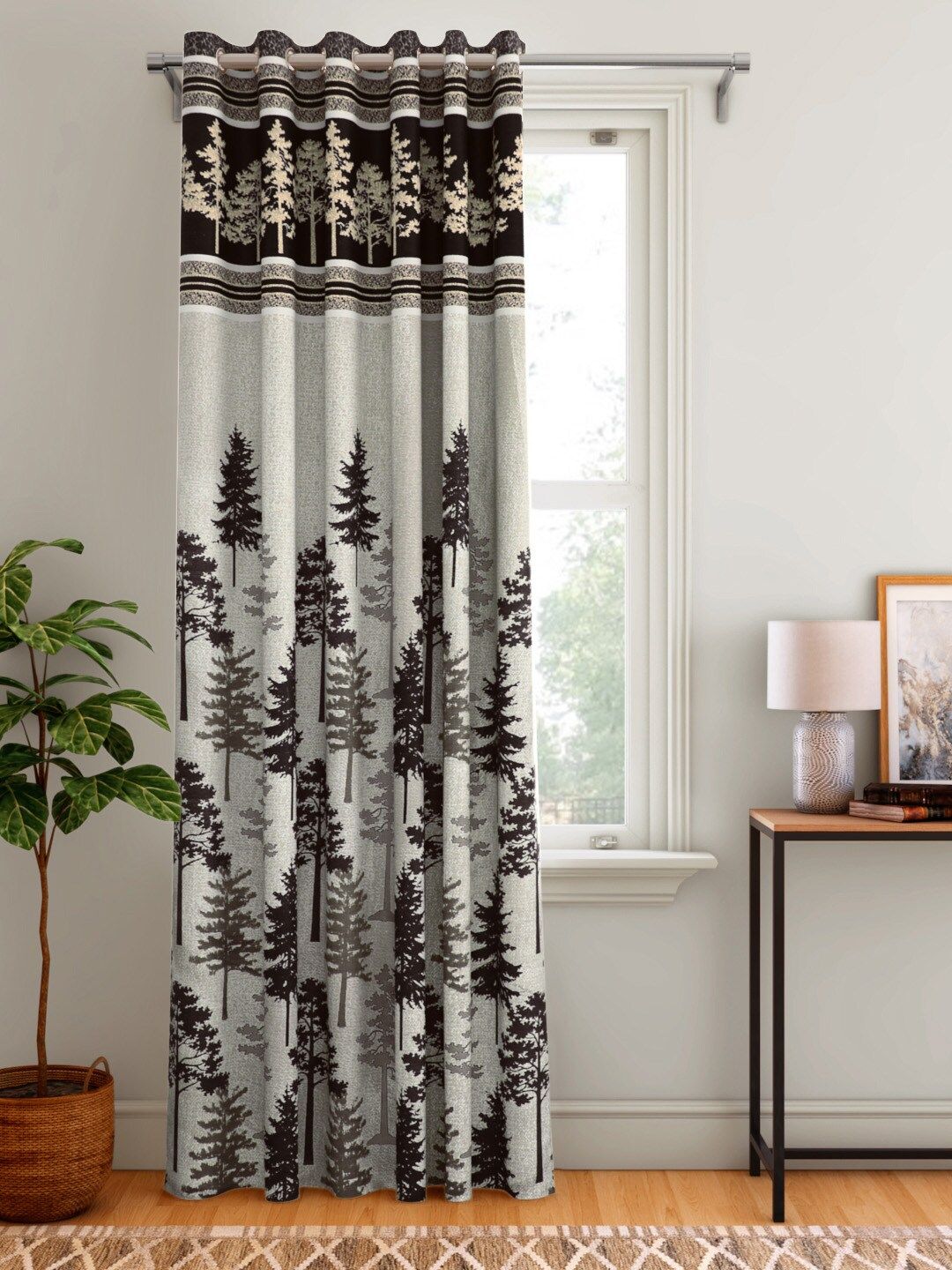 Aura Beige & Coffee Brown Pine Tree Patterned Door Curtain Price in India