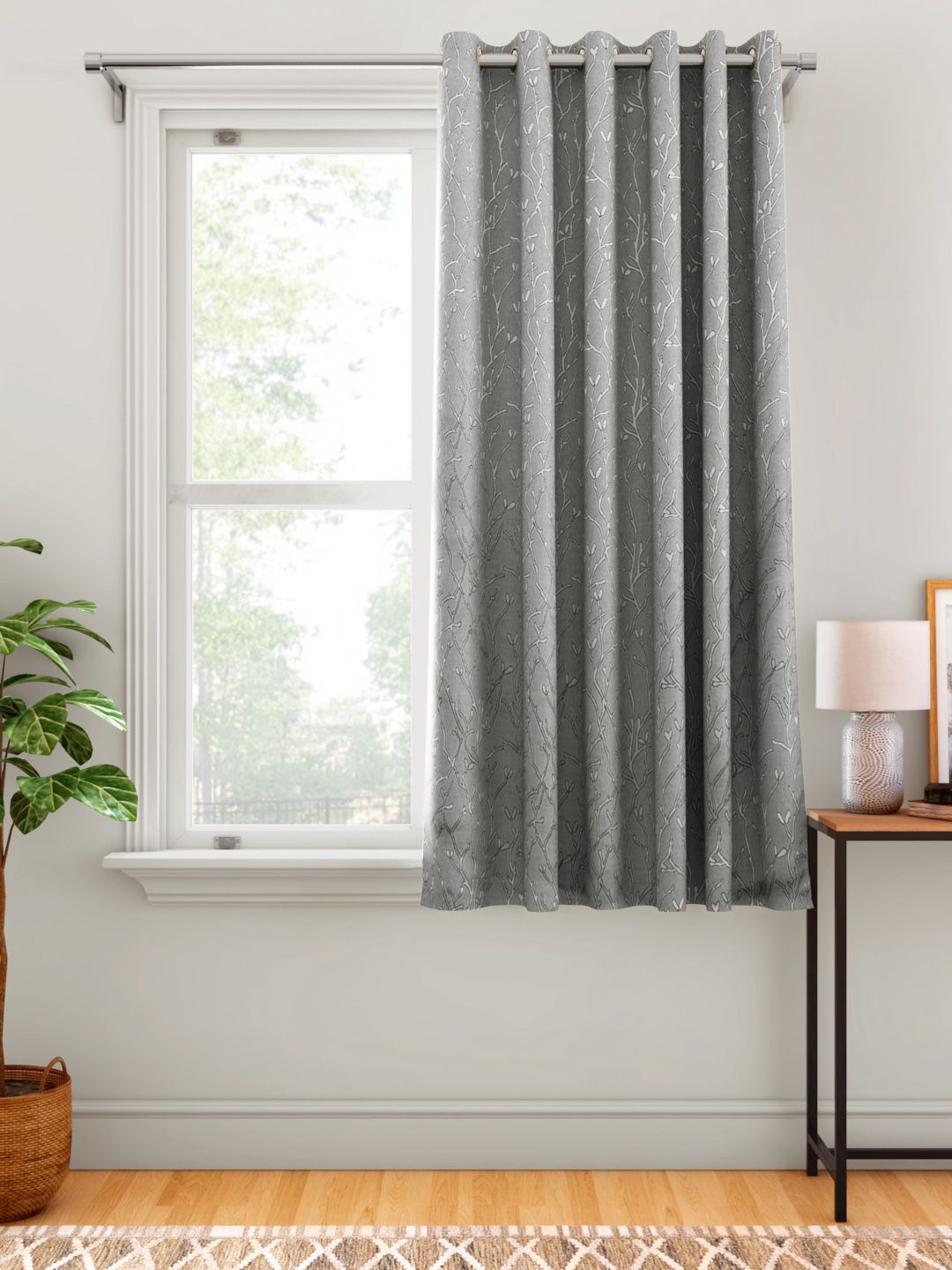 Aura Grey & White Patterned Single Window Curtain Price in India