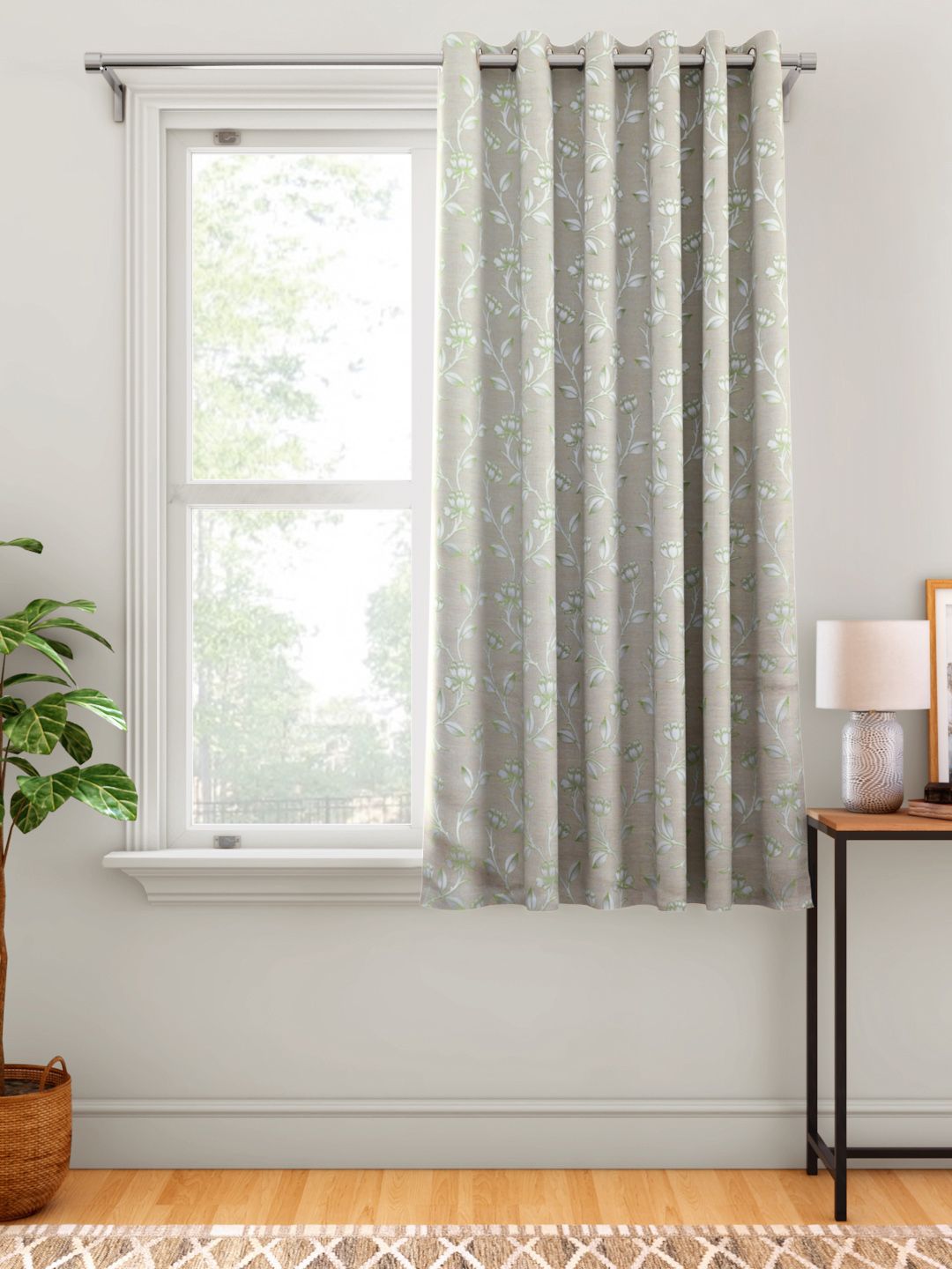 Aura Grey & White Floral Patterned Window Curtain Price in India