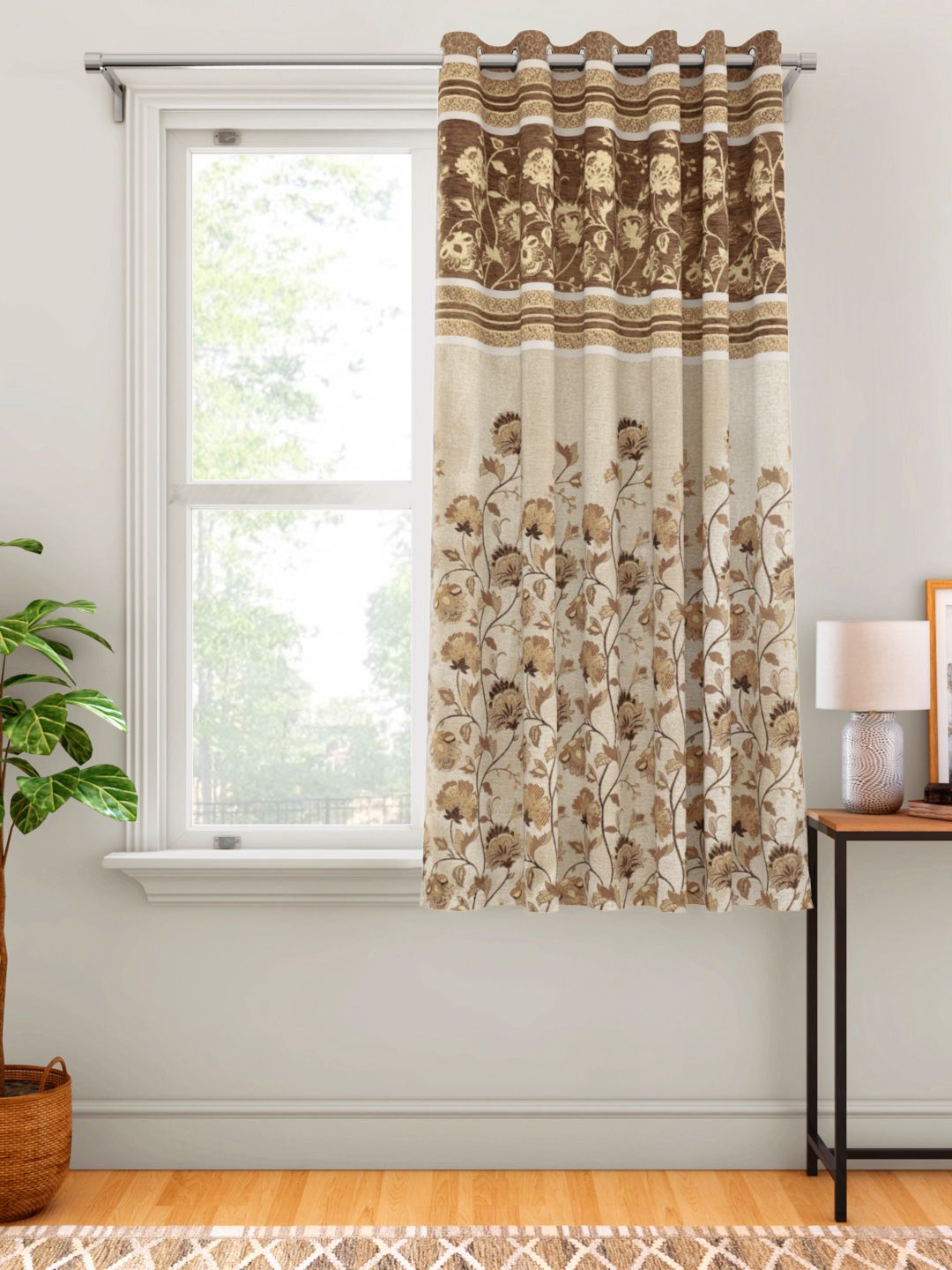Aura Brown & Beige Floral Patterned Window Curtain Price in India