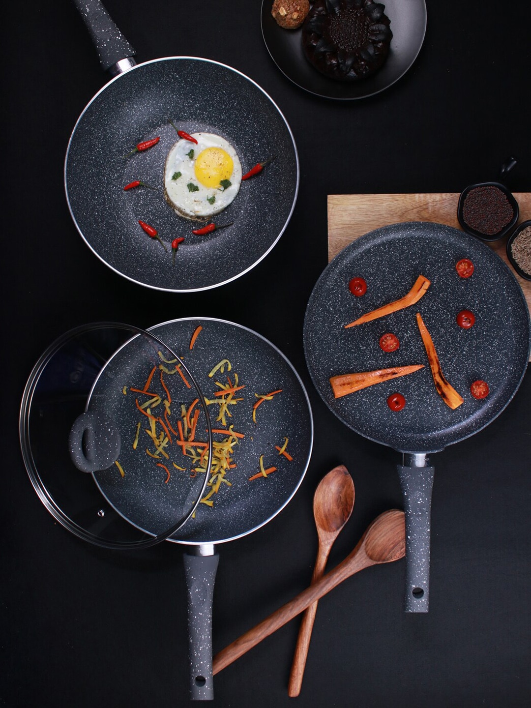 Wonderchef Set Of 3 Grey Solid 5-Layer Non-Stick Cookware Set Price in India