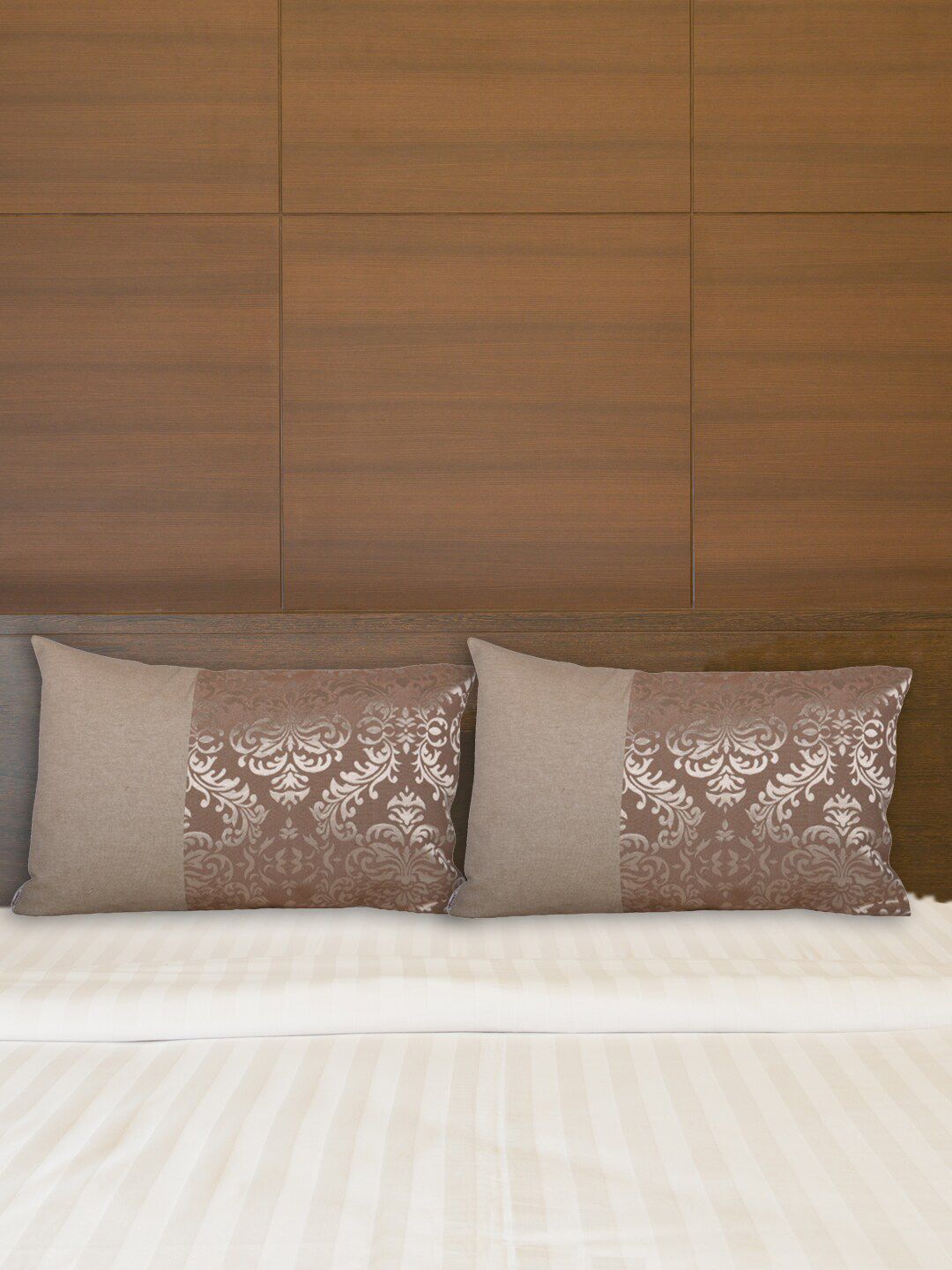 Home Home Beige & Brown Set of 2 Cotton Pillow Covers