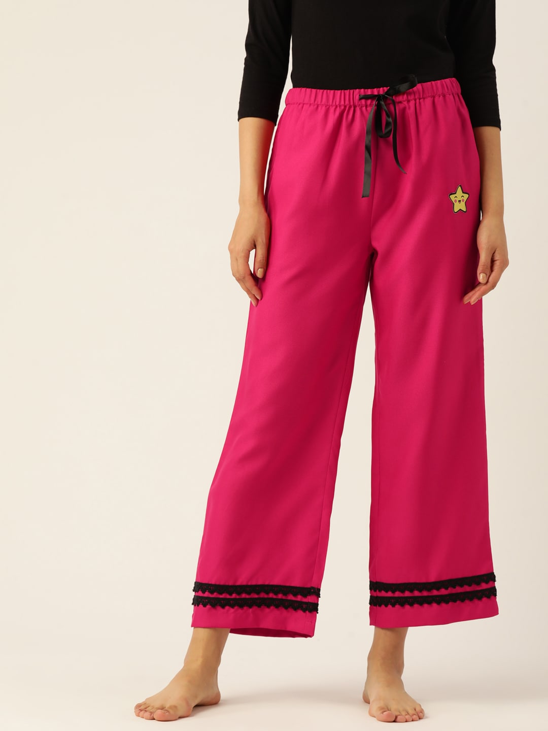 DressBerry Women Magenta Solid Cropped Lounge Pants Price in India
