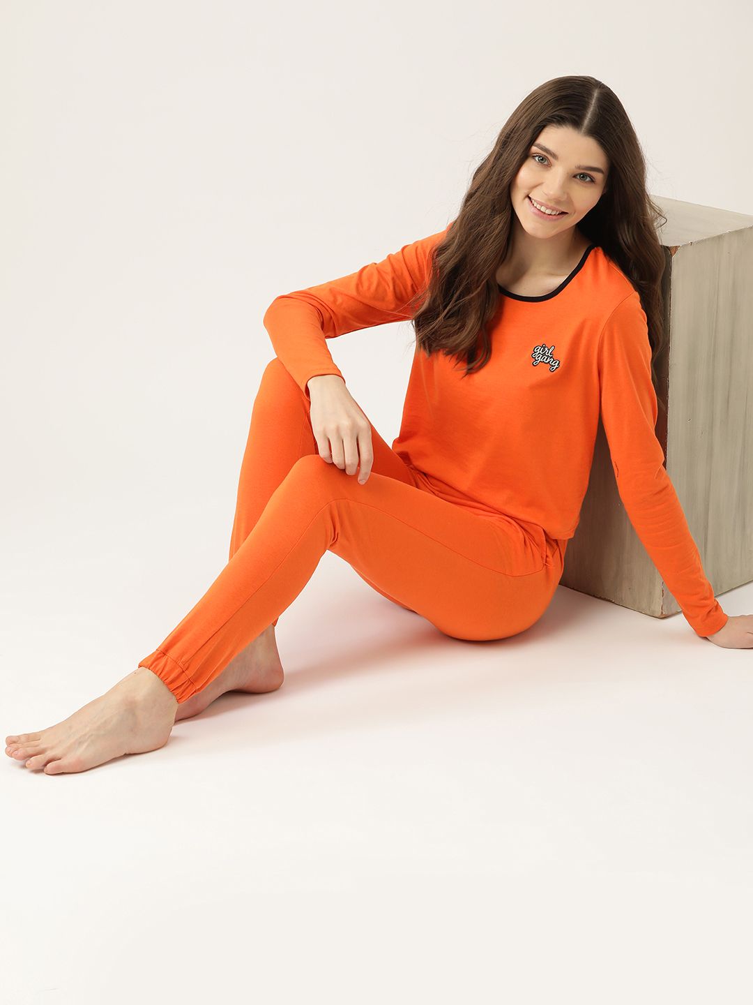 DressBerry Women Orange Solid Pyjama Set Price in India