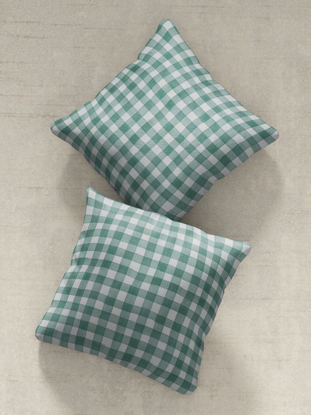 DDecor Green & White Set of 2 Checked Square Cushion Covers Price in India