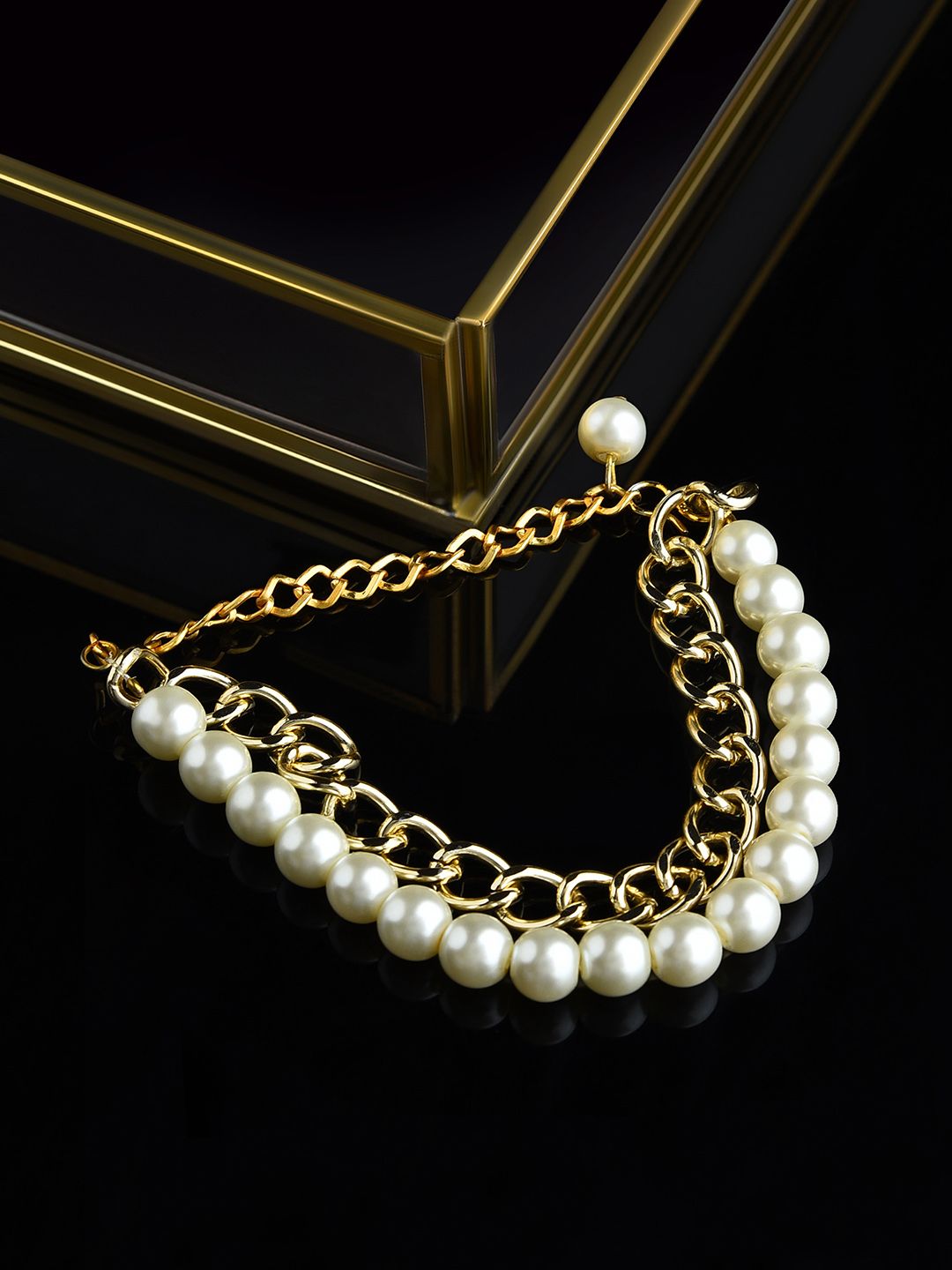 AMI Women Gold-Toned & White Pearls Rose Gold-Plated Wraparound Bracelet Price in India