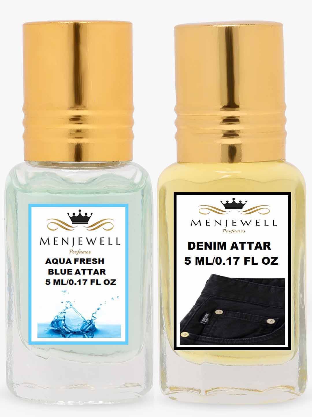 Menjewell Pack of 2 Attar - Aqua Fresh & Denim Attar 5 ml Each