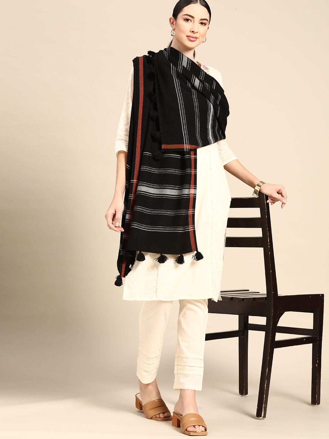 Anouk Women Black Solid Stole Price in India