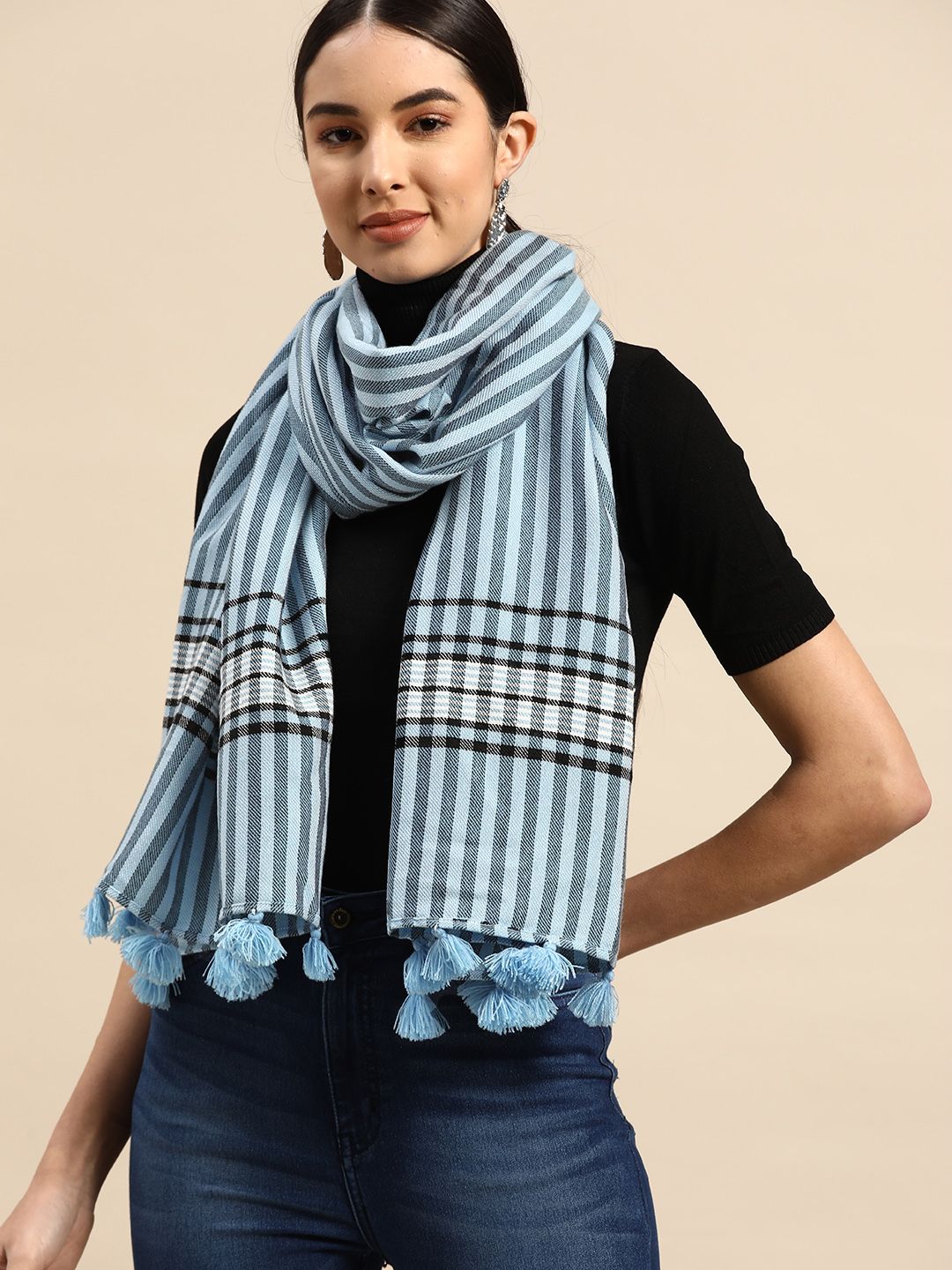 Anouk Women Blue & White Striped Stole Price in India