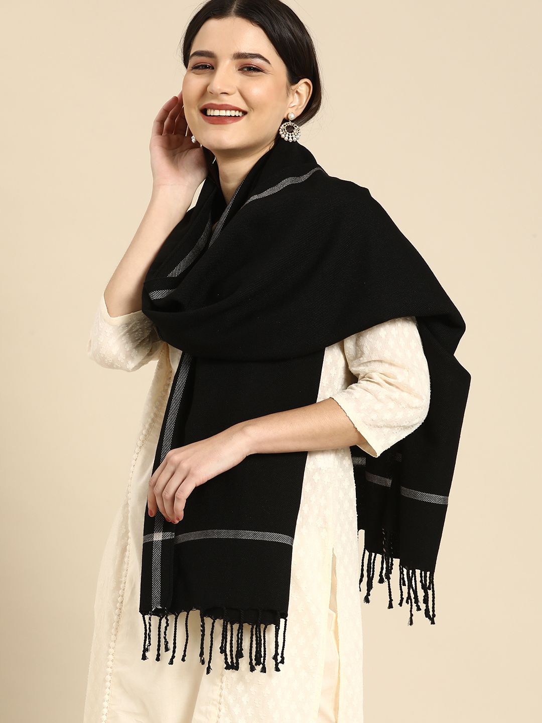 Anouk Women Black Solid Scarf Price in India