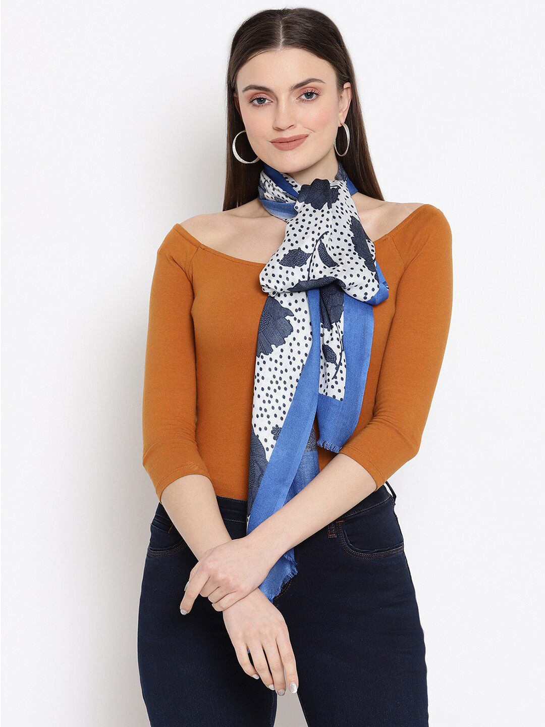 SHINGORA Women Blue & White Printed Stole Price in India