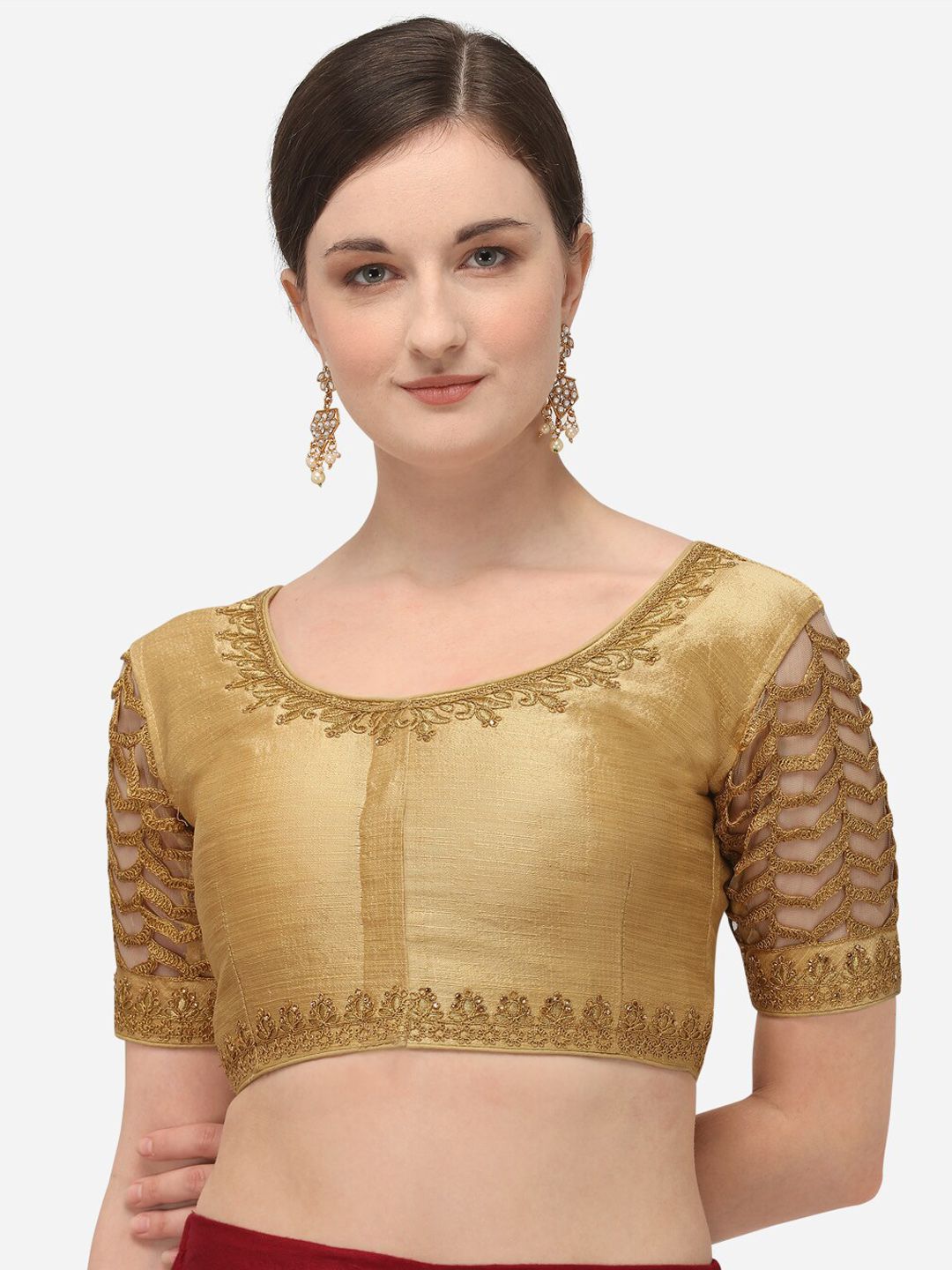 Amrutam Fab Women Beige Embroidered Raw Silk Saree Blouse Price in India