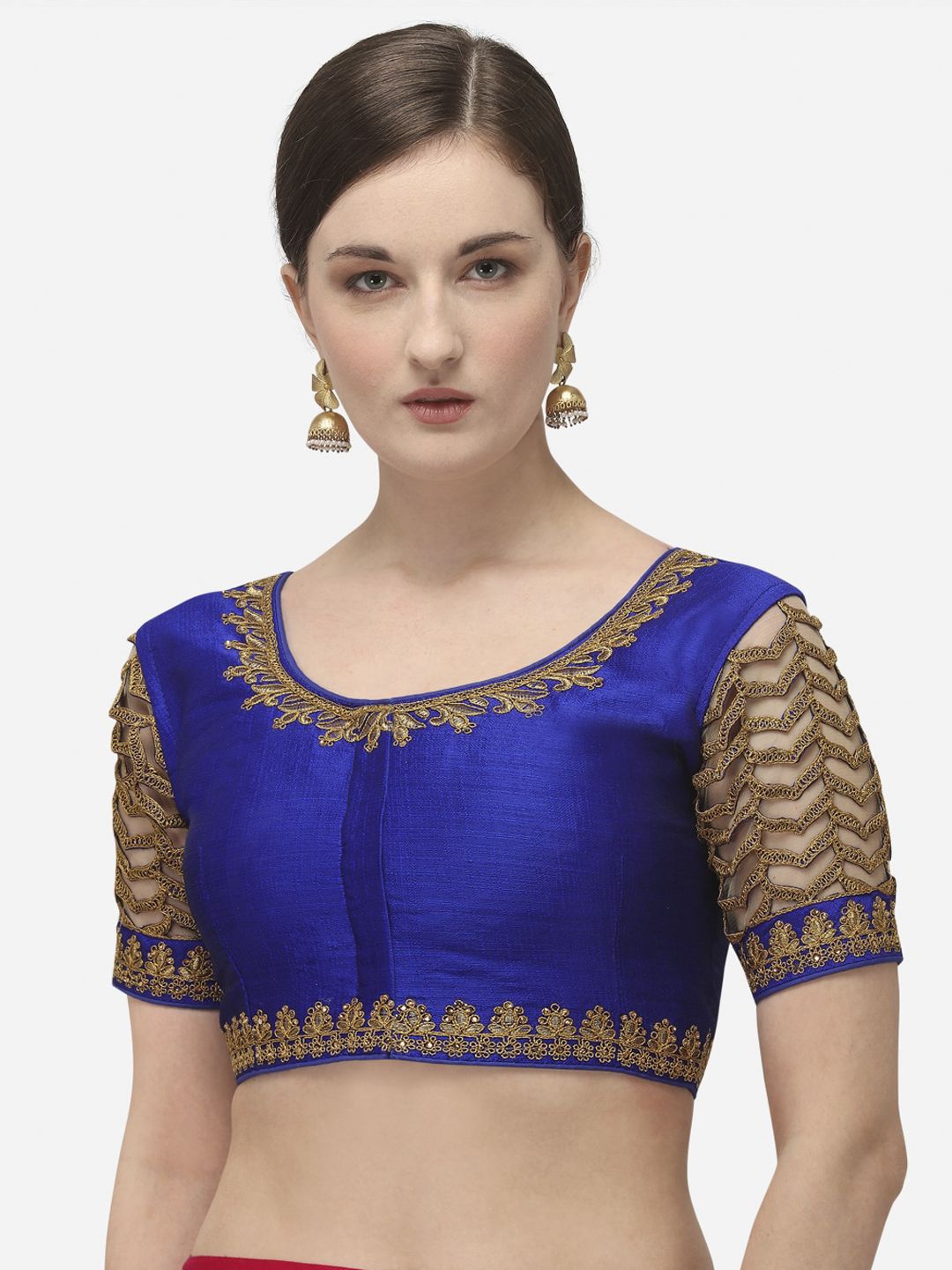 Amrutam Fab Women Blue & Beige Embroidered Raw Silk Saree Blouse Price in India
