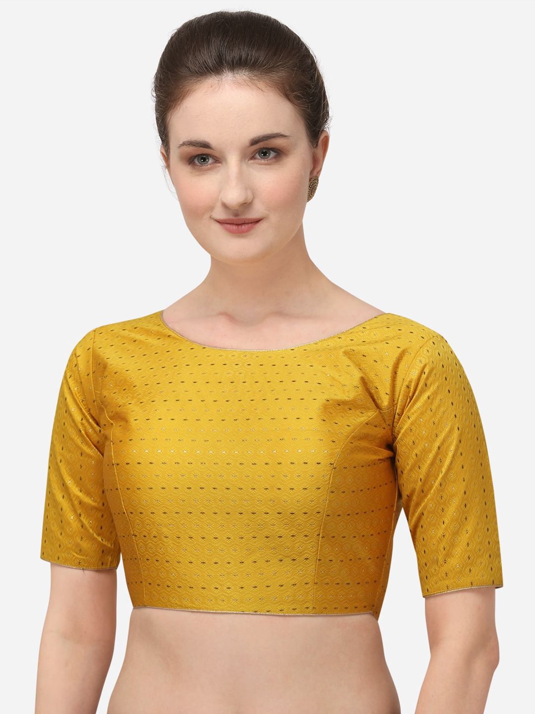 Amrutam Fab Women Yellow & Gold-Coloured Jacquard Saree Blouse Price in India