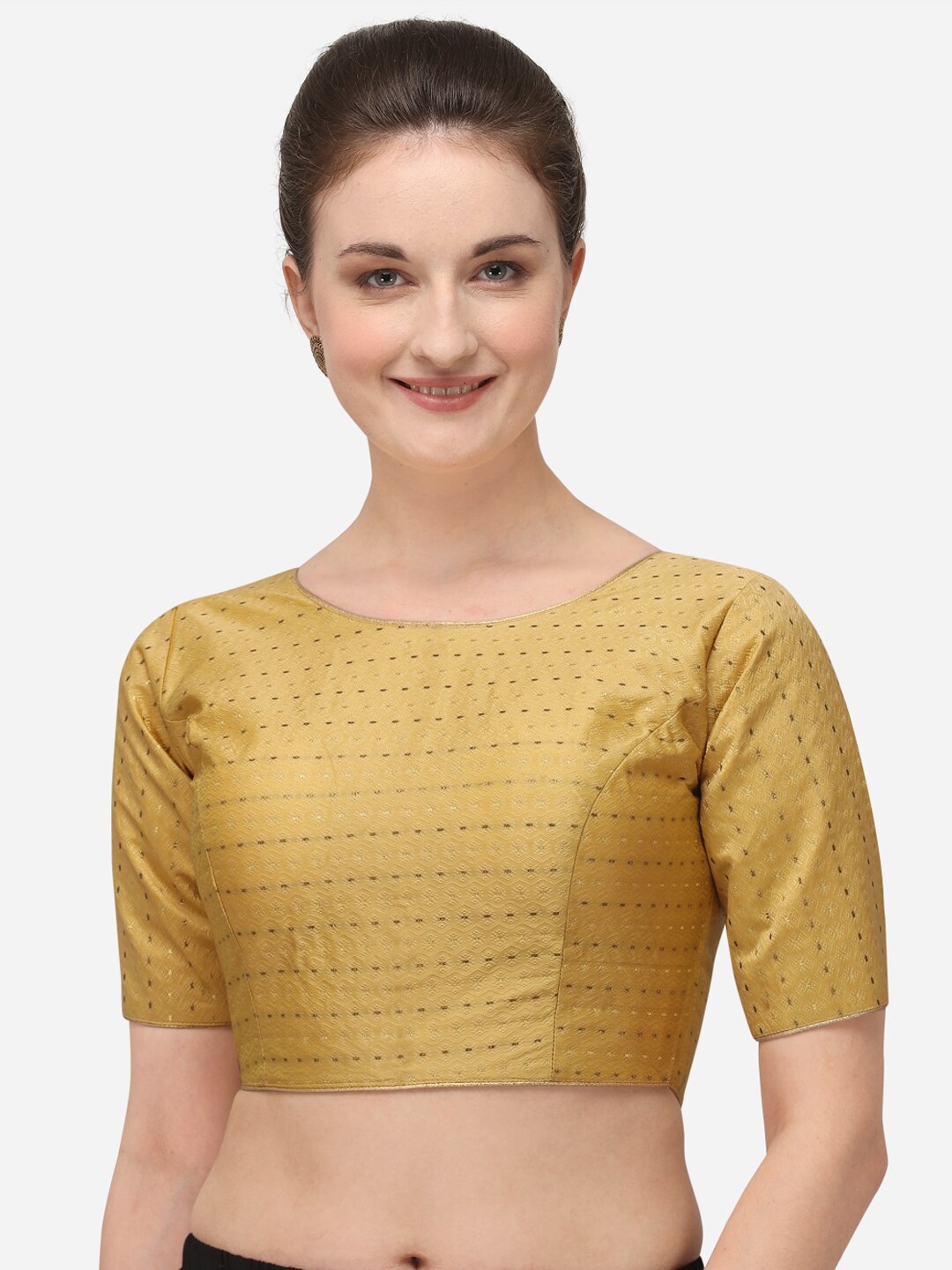 Amrutam Fab Women Beige & Gold-Coloured Embellished Jacquard Saree Blouse Price in India
