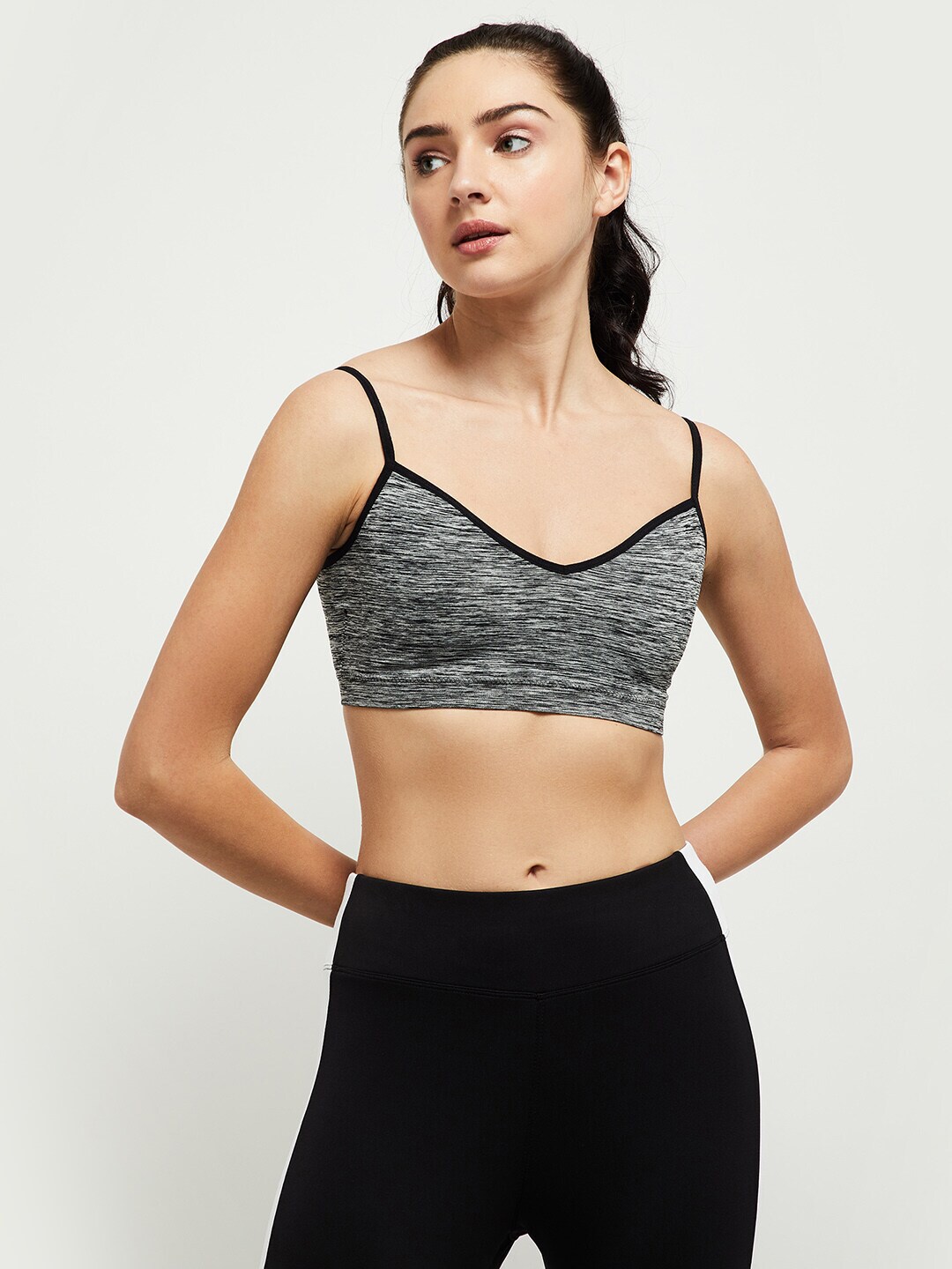 max Black & Grey Workout Bra Full Coverage Underwired Lightly Padded Price in India