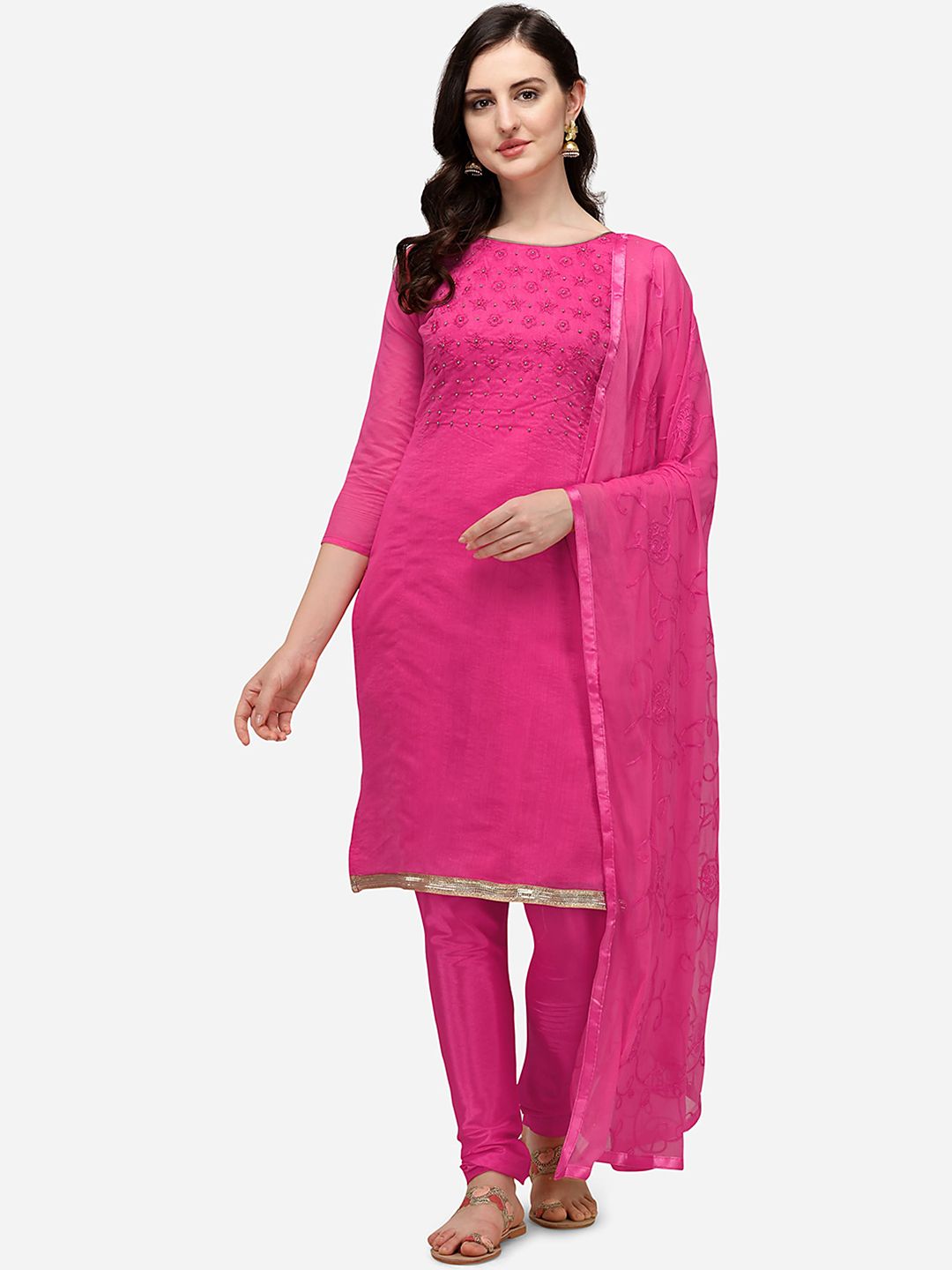 RAJGRANTH Pink Embroidered Unstitched Dress Material Price in India