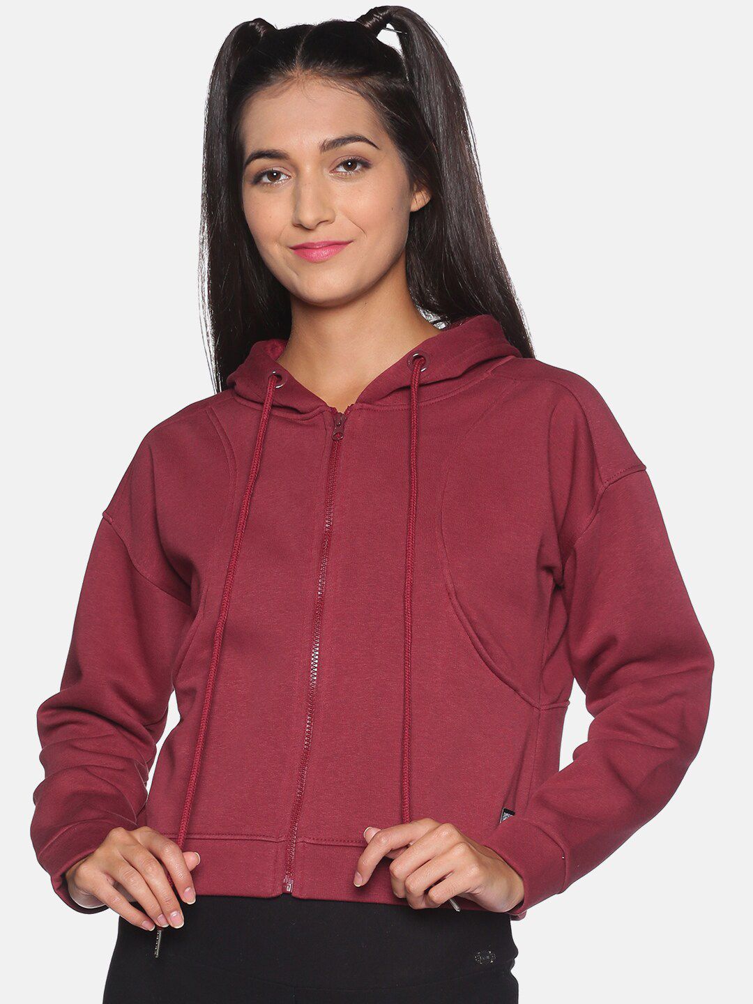Campus Sutra Women Maroon Solid Hooded Sweatshirt Price in India