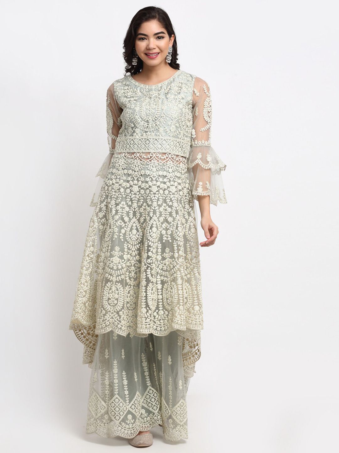 Stylee LIFESTYLE Grey Embroidered Semi-Stitched Dress Material Price in India