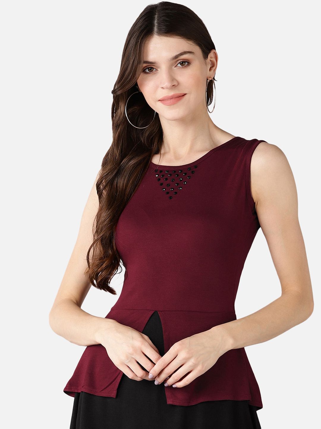 FIVE STONES Women Maroon & Black Colourblocked A-Line Dress