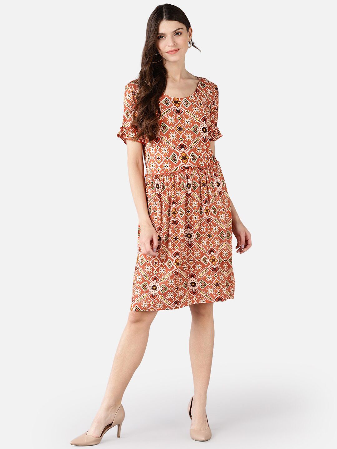 FIVE STONES Rust Floral Dress