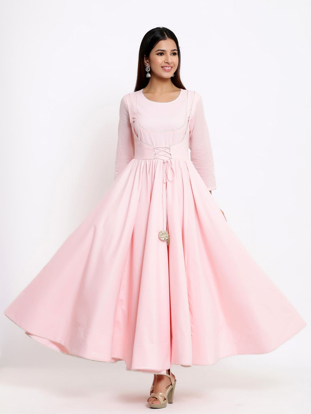 Indian Virasat Pink & White Maxi Dress Price in India