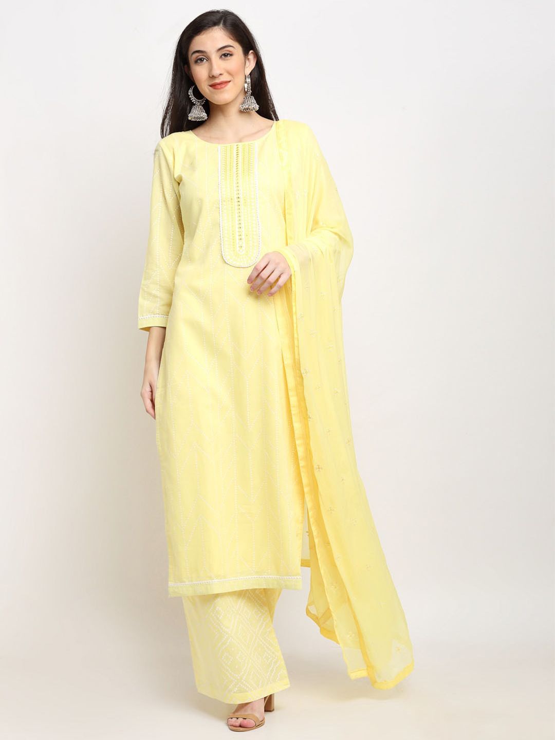 SheWill Yellow & Yellow Printed Unstitched Dress Material Price in India