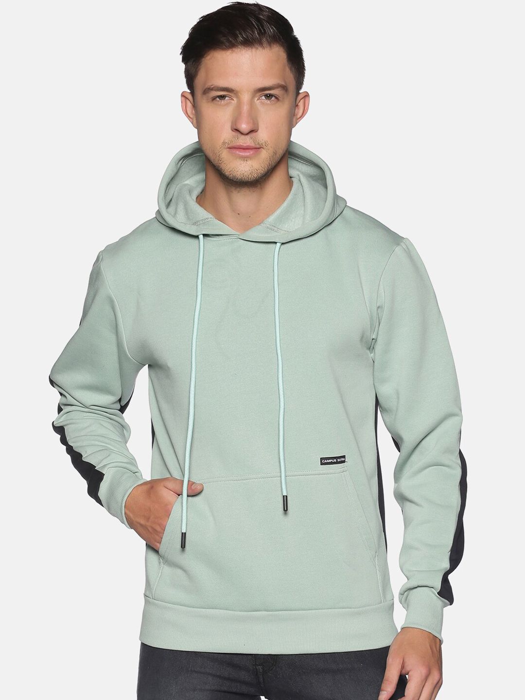 Campus Sutra Men Light Blue & Black Colourblocked Sweatshirt