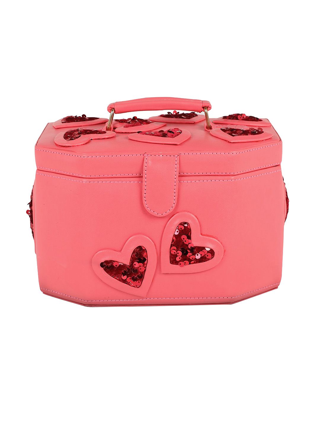 Vdesi Women Pink Hearts Embellished Jewellery Vanity Box Price in India