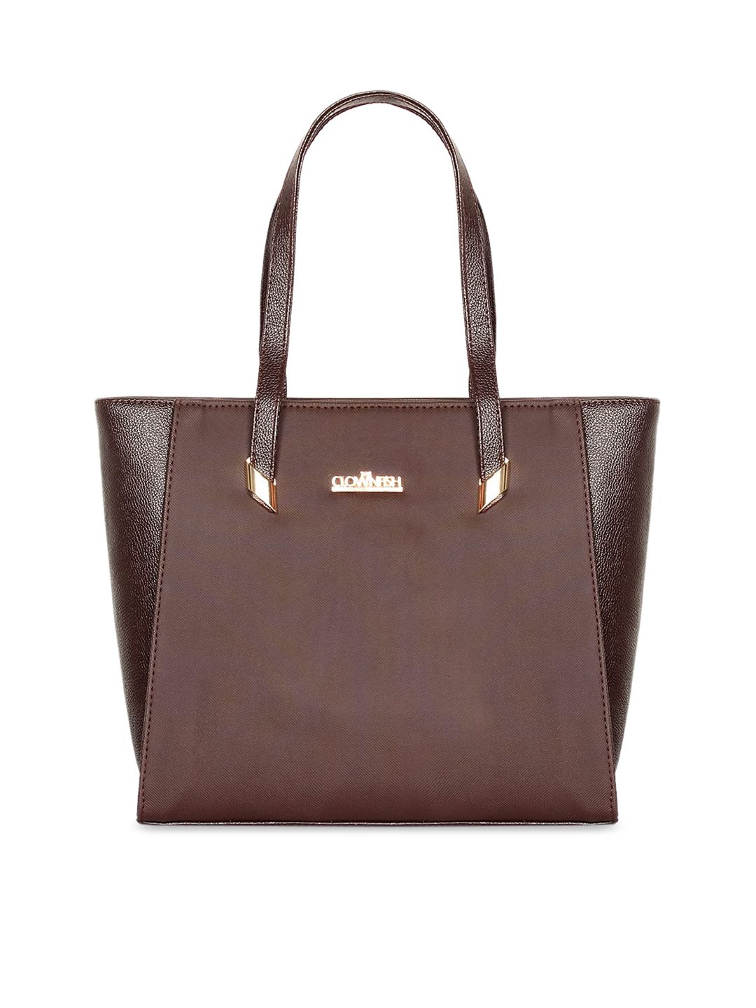 THE CLOWNFISH Coffee Brown Textured Leather Handheld Bag Price in India