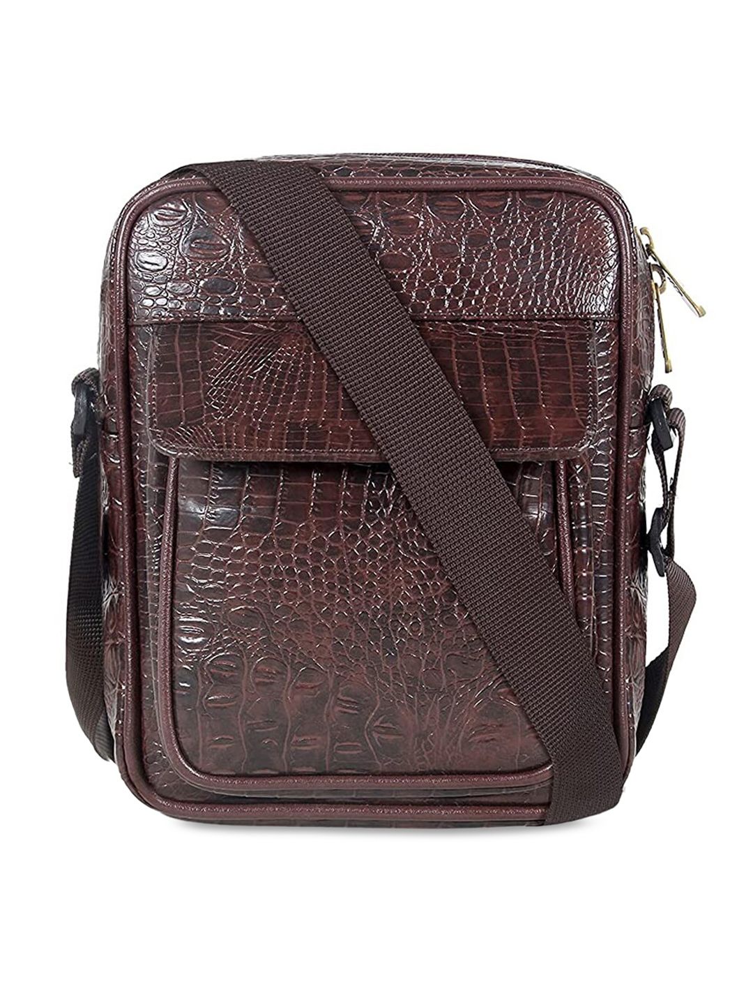 THE CLOWNFISH Brown Animal Textured Leather Structured Sling Bag Price in India