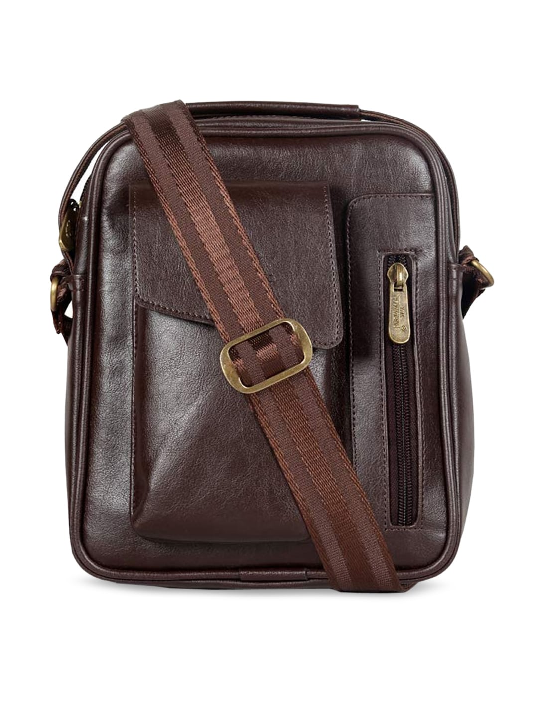 THE CLOWNFISH Brown Leather Structured Sling Bag Price in India
