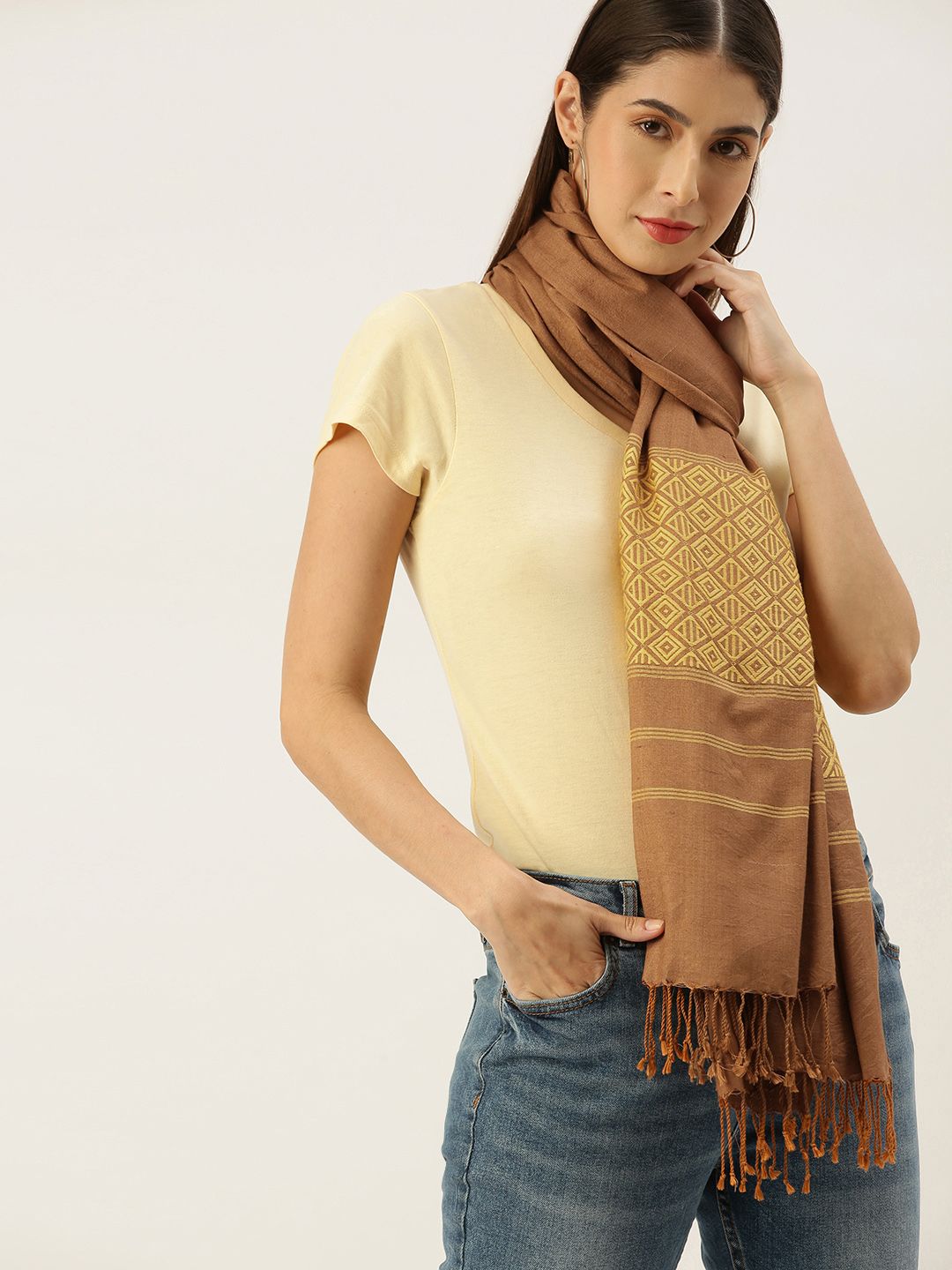 ArtEastri Women Brown Woven Design Pure Eri Silk Handloom Stole Price in India