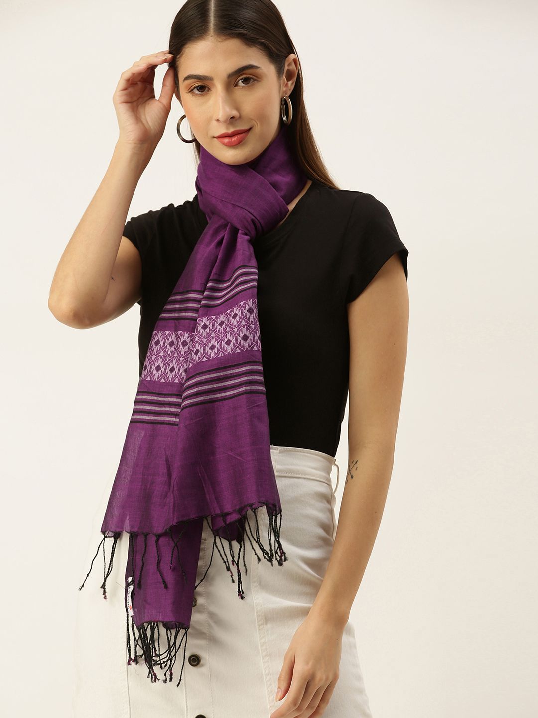 ArtEastri Women Purple Woven Design Pure Cotton Stole Price in India