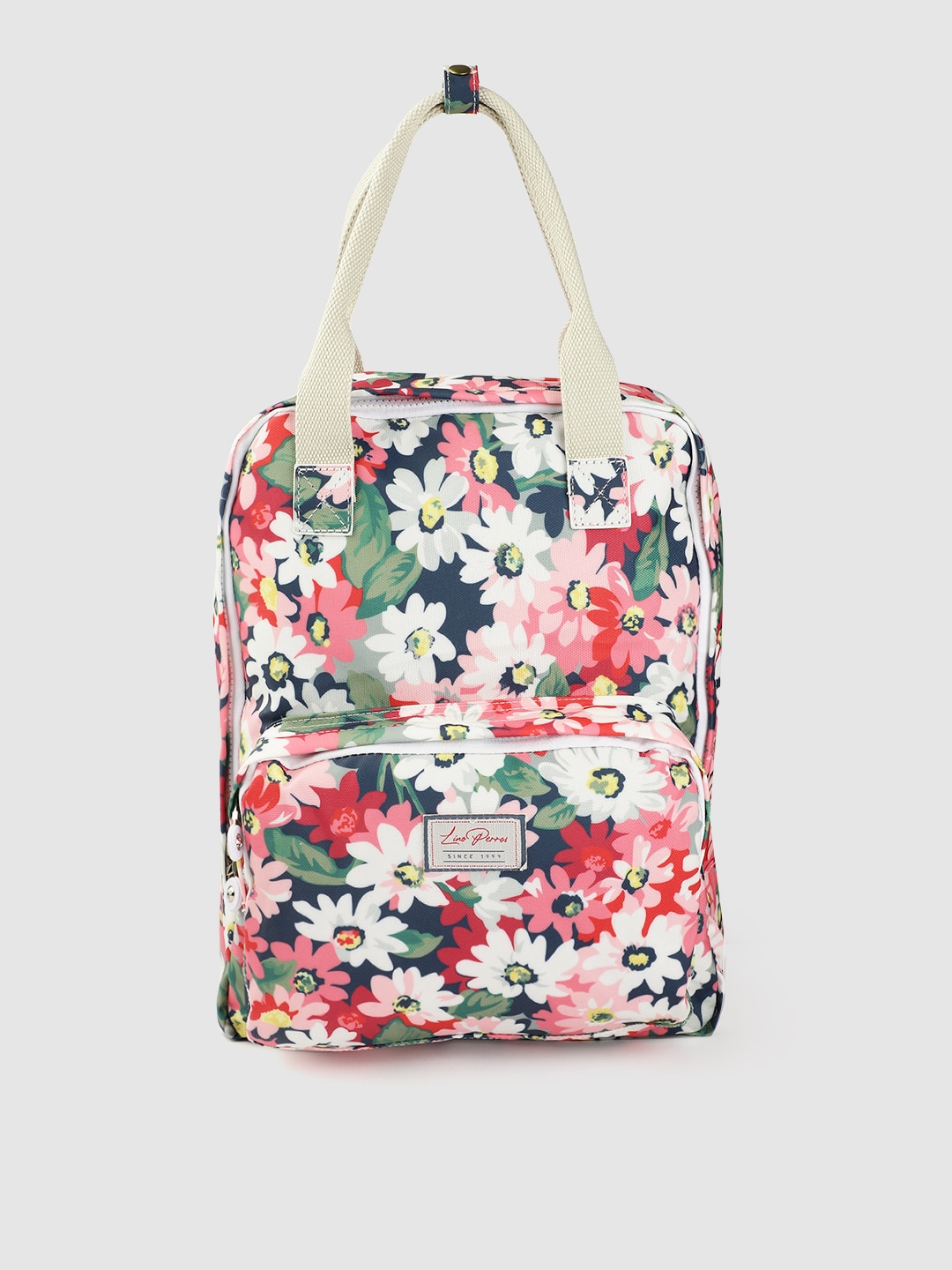 Lino Perros Women Pink & Green Floral Print 15 Inch Laptop Backpack Price in India