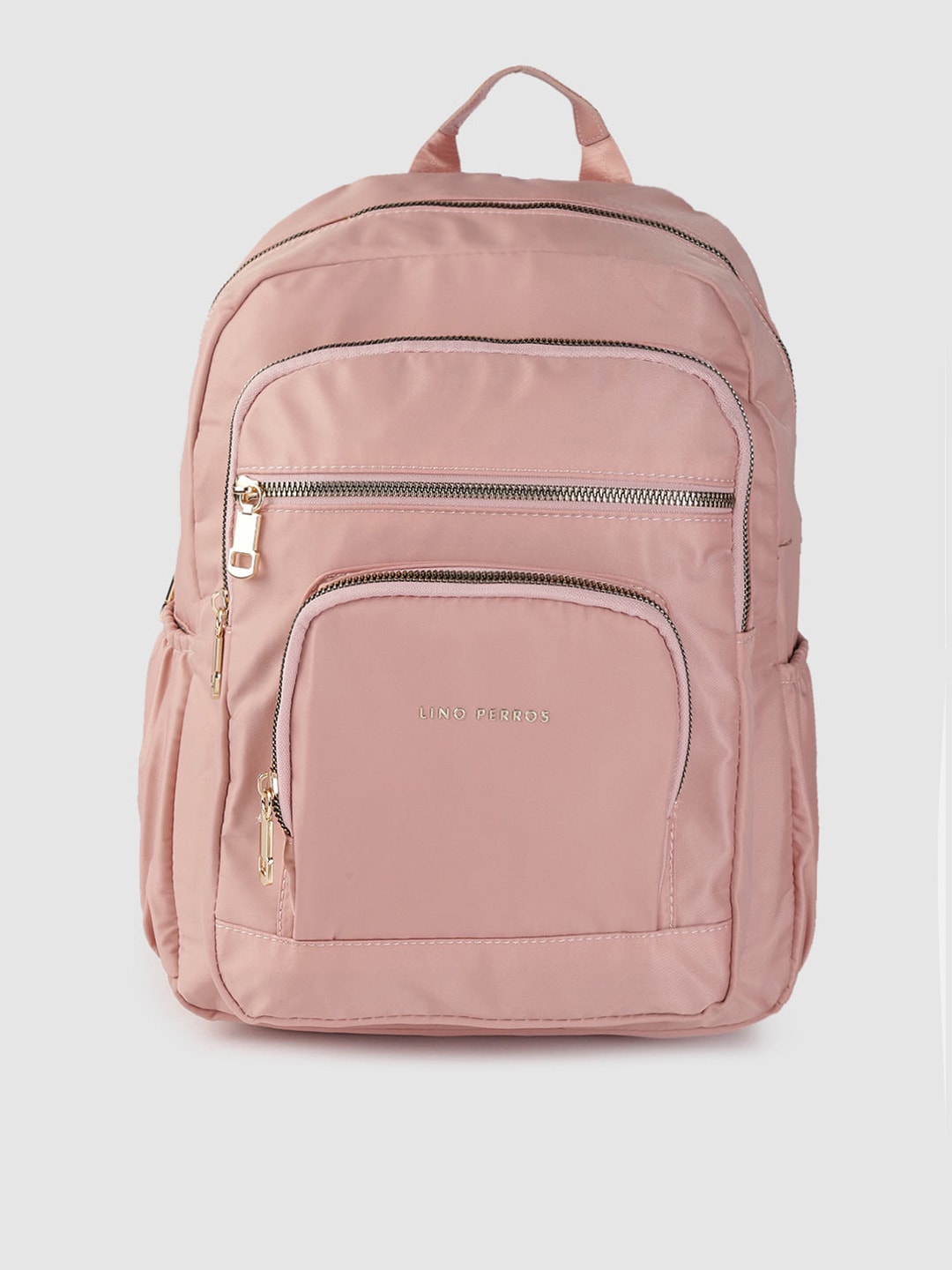 Lino Perros Women Peach-Coloured Solid Backpack Price in India
