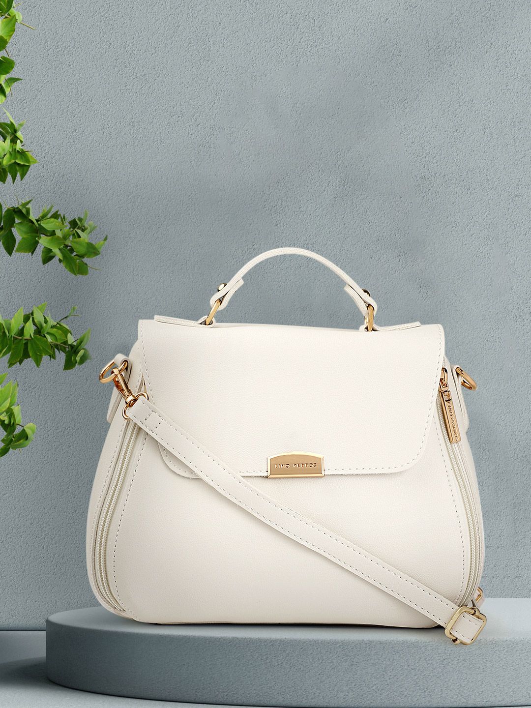 Lino Perros White Solid Satchel Price in India