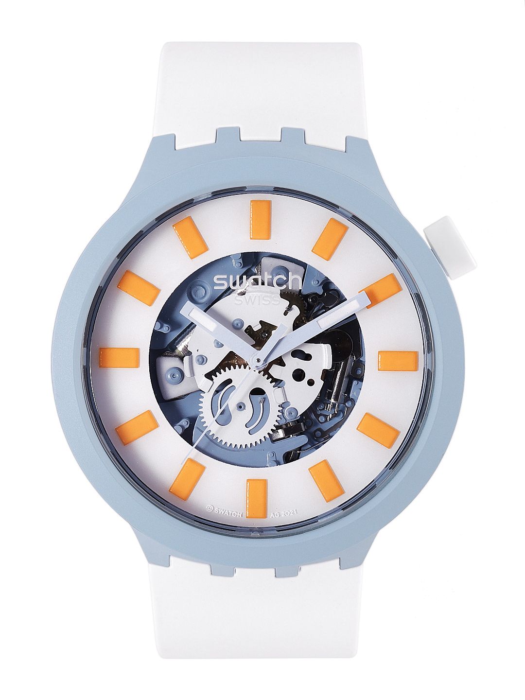 Swatch Unisex White Swiss Made Skeleton Water Resistant Analogue Watch SB03N101 Price in India