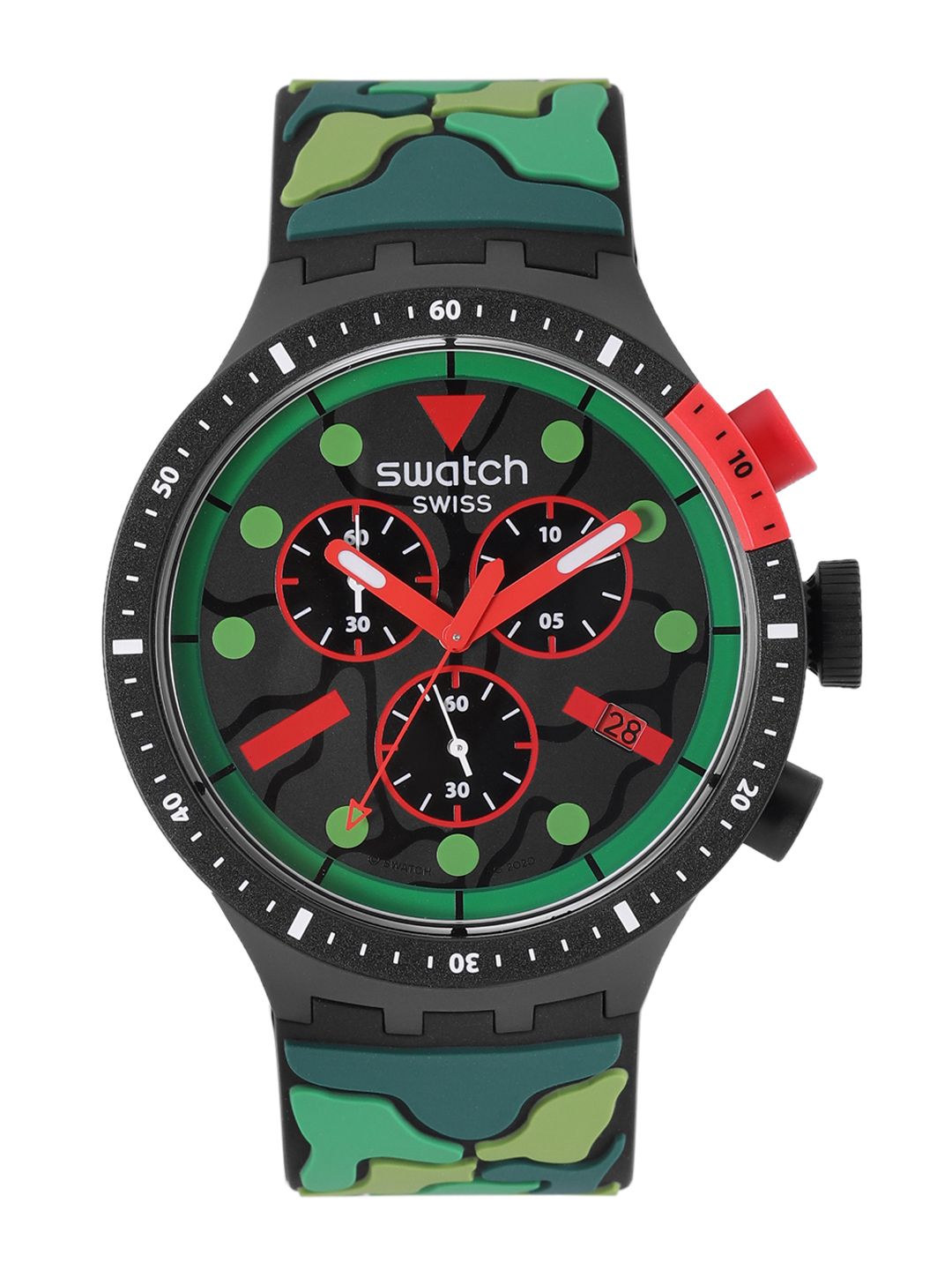 Swatch Unisex Olive Green Patterned Swiss Made Water Resistant Analogue Watch SB02B409 Price in India