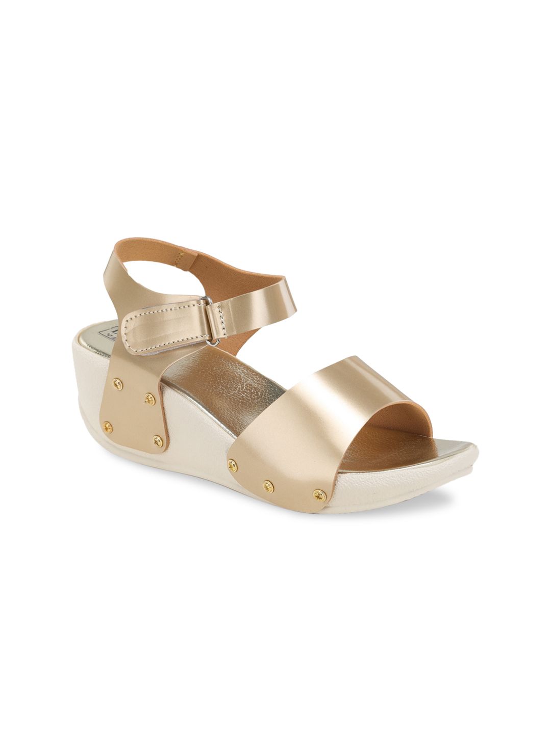 LONDON STEPS Women Gold-Toned Wedge Sandals Price in India