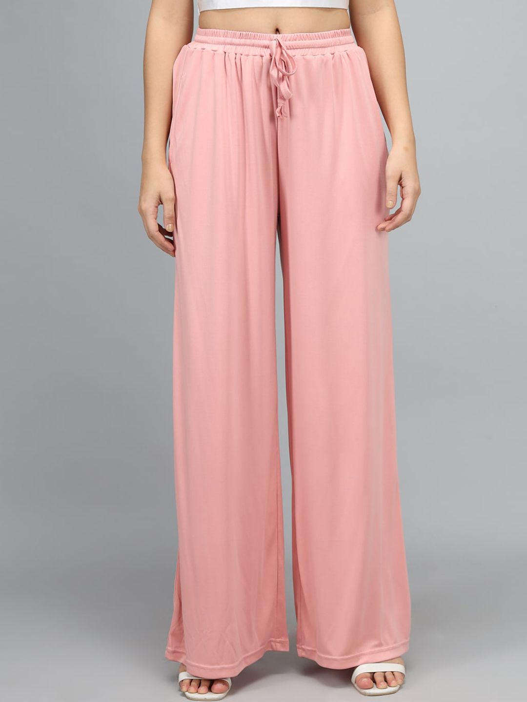 Kotty Women Pink Loose Fit Solid High-Rise Parallel Trousers Price in India