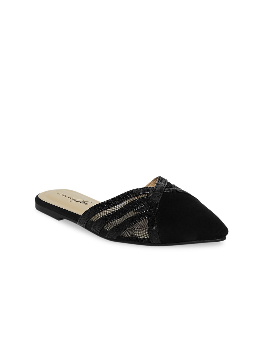 Forever Glam by Pantaloons Women Black Textured Mules Flats Price in India