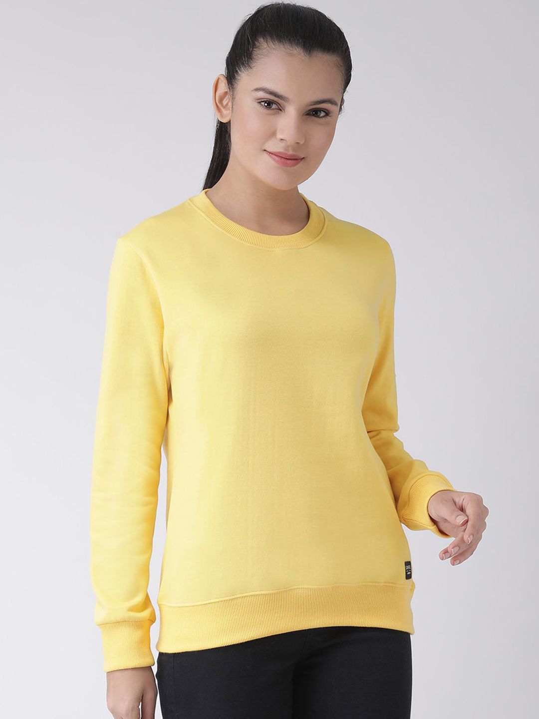 GRIFFEL Women Yellow Solid Sweatshirt Price in India