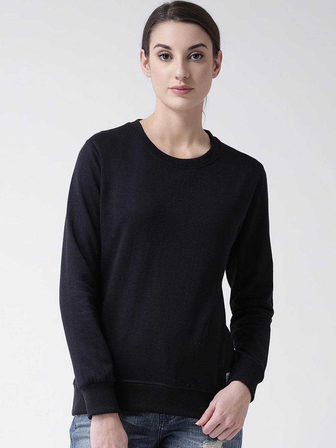 GRIFFEL Women Navy Blue Solid Sweatshirt Price in India