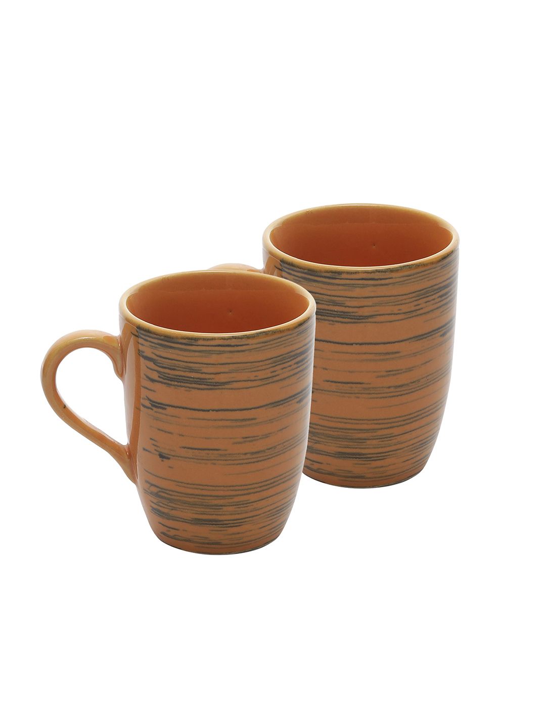 MIAH Decor 2 Mustard Brown & Blue Handcrafted & Hand Painted Printed Stoneware Mugs Price in India