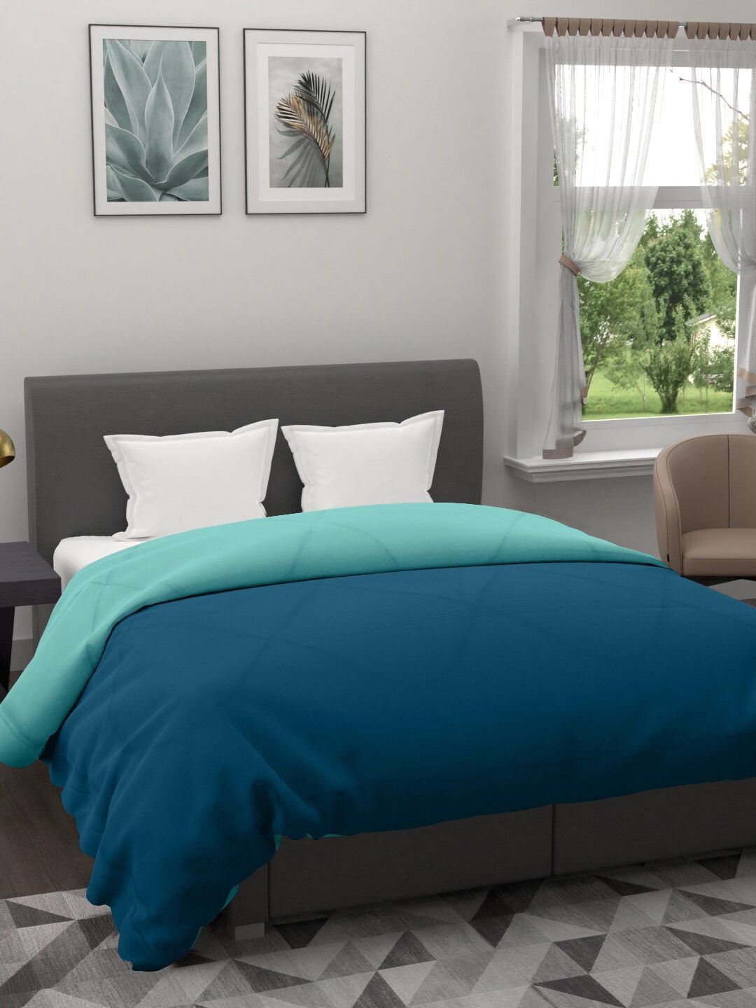 Clasiko Sea Green & Blue AC Room 233 GSM Double Bed Comforter Price in India